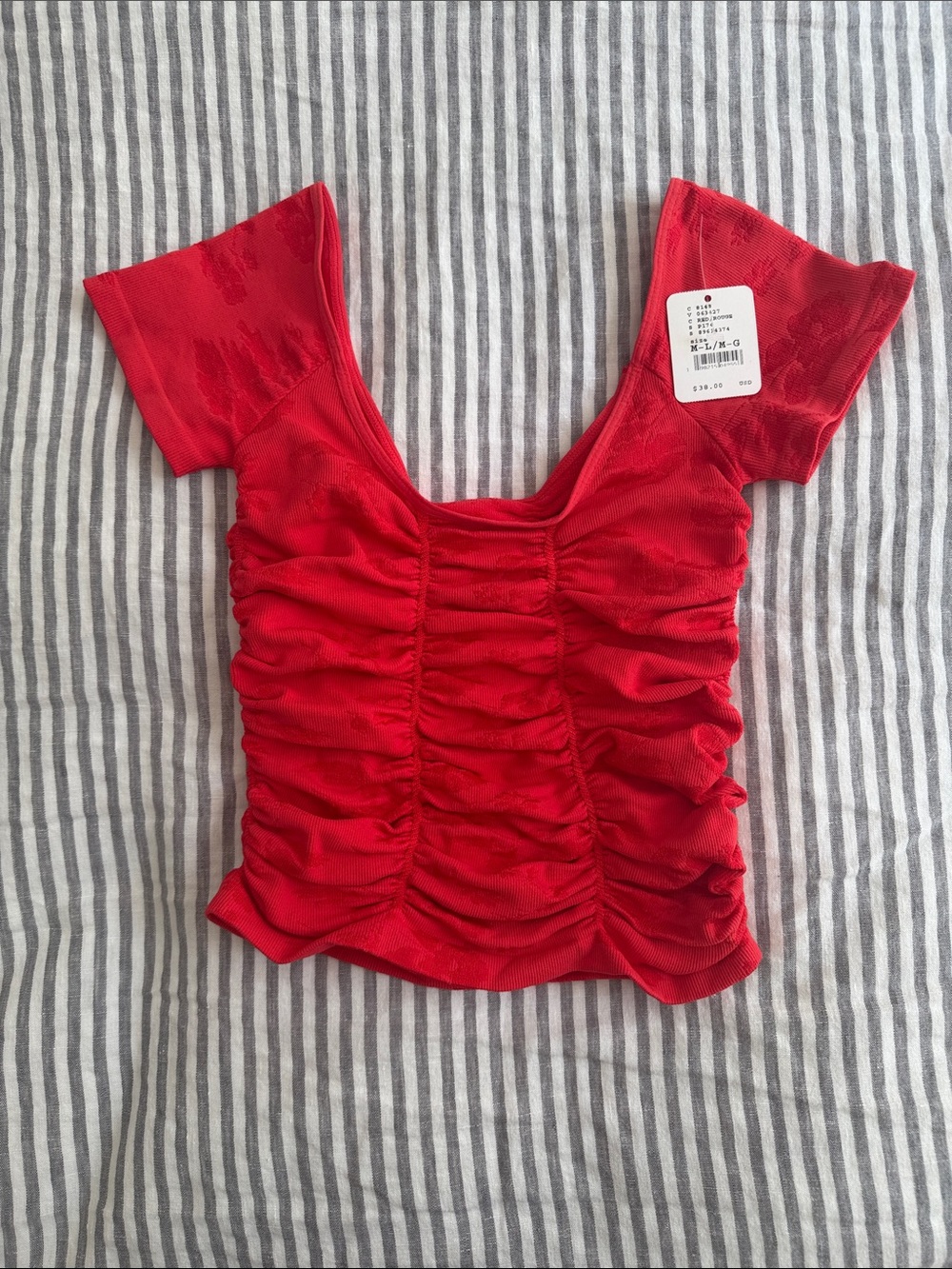 Free People Red Ruched Scoop Neck Crop Top